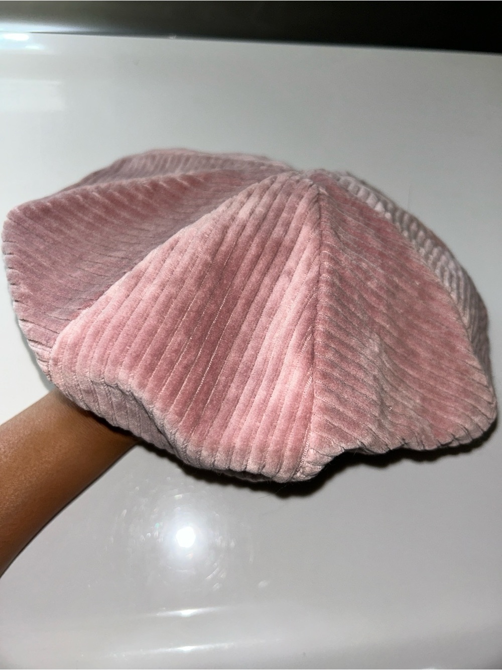 Soft Ribbed Corduroy Beret in Dusty Pink